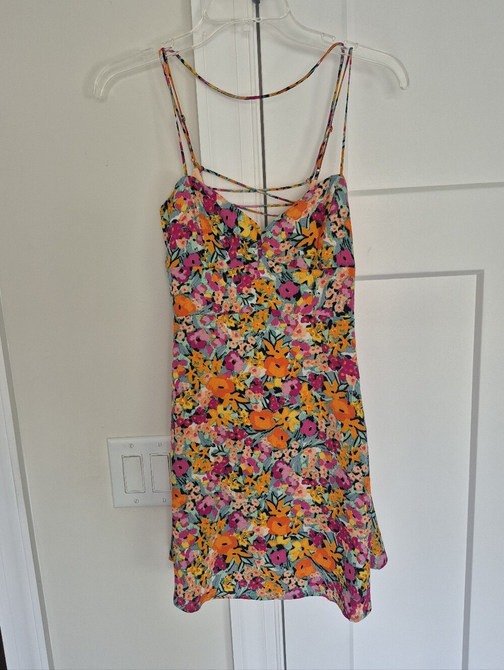 For Love & Lemons Dress Deena Pink Orange Tropical Garden Mini Size S NEW - Picture 6 of 15